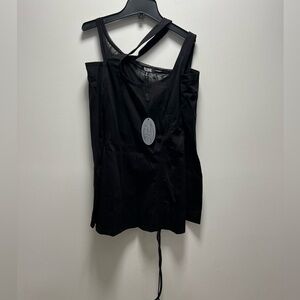 NEW Poster Girl Asymmetrical mesh bust Ruched long sleeve mini dress size: S